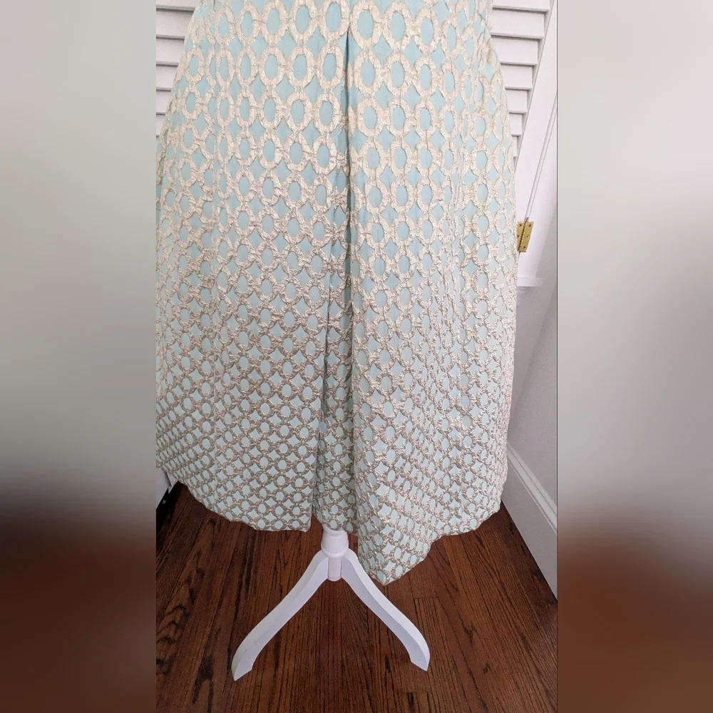 LAUREN Ralph Lauren semi-formal Dress Blue Silver brocade geometric 10 - Picture 5 of 8